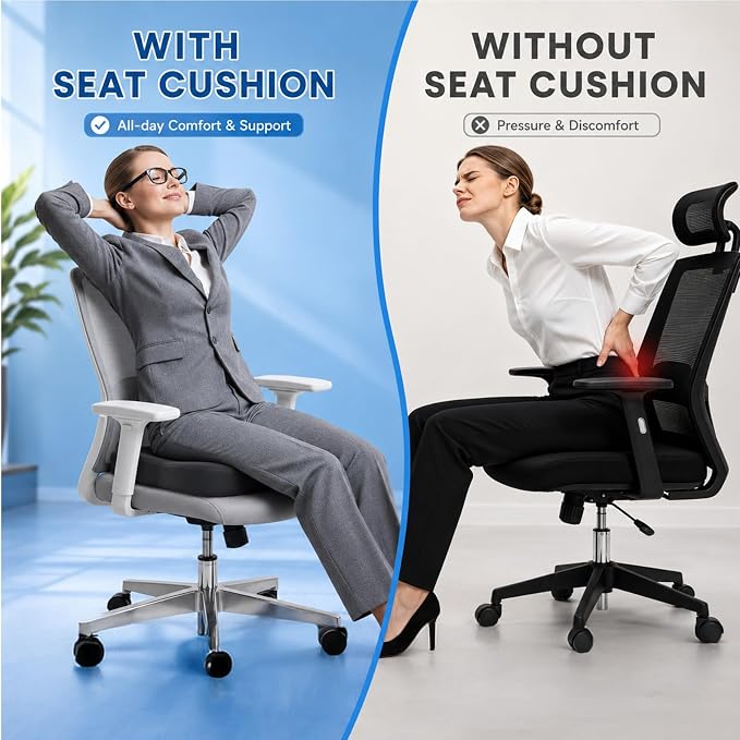 2 Pack Seat Cushion Memory Foam for Office Chairs Car, Black and Gray | Office Chair Cushion for Desk Airplane, Butt Pillow for Long Sitting Sciatica, Hip, Coccyx,Tailbone Pain Relief - Image 8