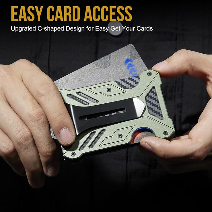 Carbon Fiber Slim Wallet Money Clip RFID Blocking ID Window | Hold UP to 15 card,C-Shaped Quick-Access Card Slot,Front Pocket Slim Fit Design,Lanyard Compatible Badge Holder,Easy Clean - Image 5