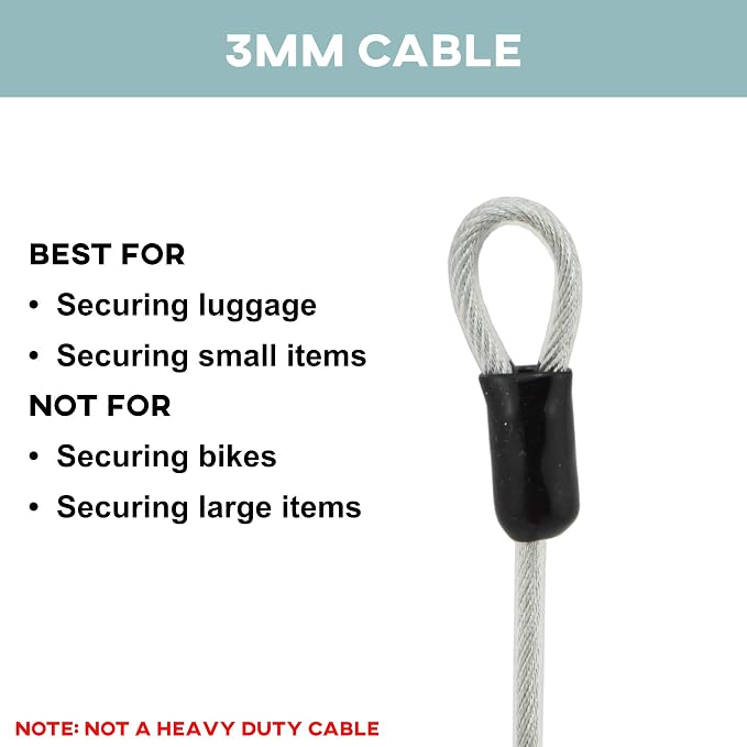 Lumintrail 4 Foot 3mm (1/8th Inch) Braided Steel Coated Security Cable Luggage Lock Safety Cable Wire Double Loop (2 Pack) - Image 6