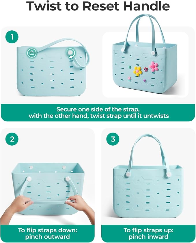 BAGSMART Beach Bag for Women, Water-resistant Rubber Tote Bag, Sandproof Vacation Essentials for Summer Swim Cruise Pool - Image 7