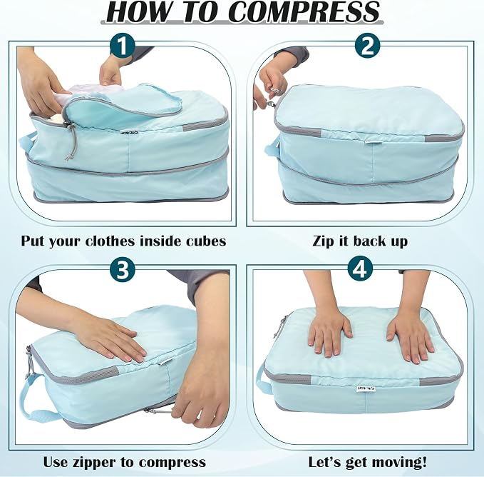 Compression Packing Cubes for Travel Suitcase Organizer Bags, Blue, L | Expandable Travel Cubes for Packing Luggage Organizer Bags Compression Bags for Travel Essentials - Image 5
