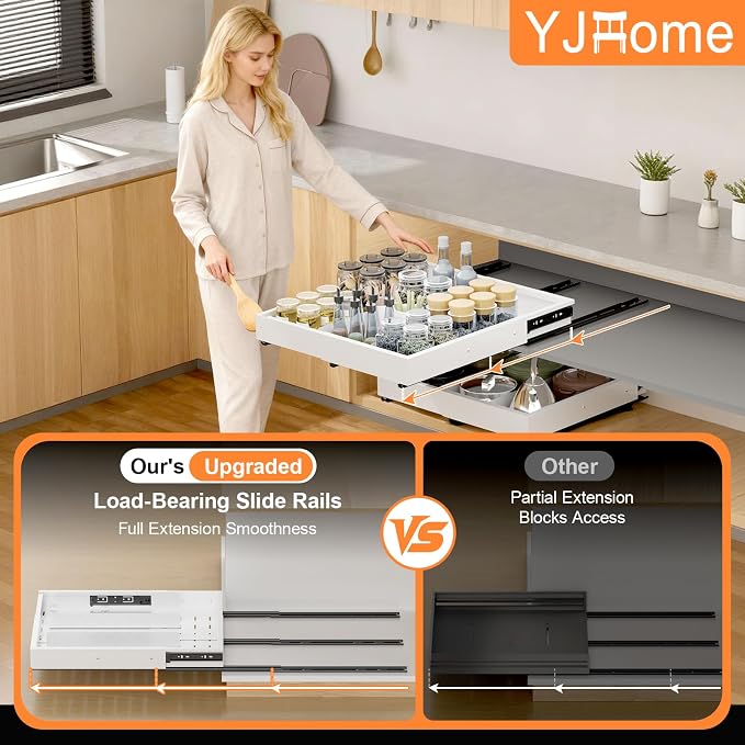 Pull out Cabinet Organizer Expandable W(12"-20") and D(16"-22"), No Drill Adjustable Slide Out Drawers With 3 Slide Rails, 2Pcs Magnetic Panel, Adhesive Roll out Shelves for Kitchen, Cabinets, Pantry - Image 4
