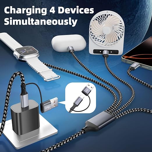 Travel Essentials with 3 Type-C/iWatch Charger, 5FT Multi Charging Cable | Cruise Essentials, USB C Splitter Multiple Phone Charger Cord for iWatch Ultra/SE/11-1, iPhone17-12, Android, Car More - Image 3