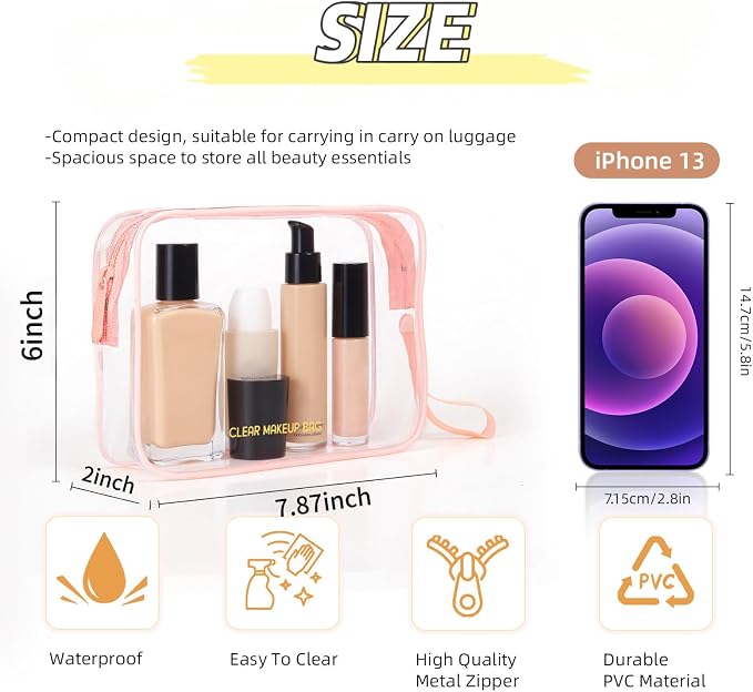 Icramsy Clear Makeup Bag,2 Pack TSA Approved Toiletry Bag for Women & Men | Portable Handheld Design, Waterproof, Airport Airline Compliant, Clear Toiletry Cosmetic Bag - Image 2