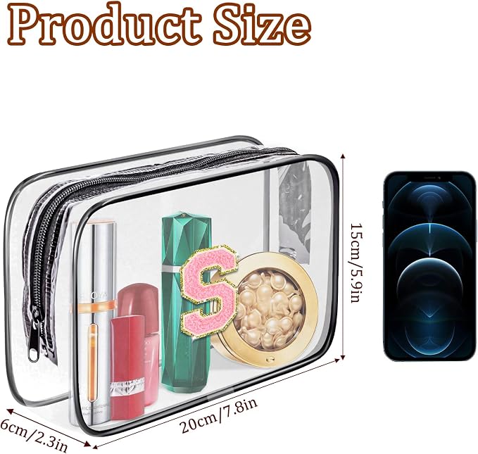 Clear Toiletry Bag,Portable Travel Toiletry Bag,Chenille Letter Cosmetic Bag with Zipper,Waterproof Makeup Bag,Cosmetic Storage Organizer for Women Men,Travel Essentials (Black,B) - Image 2