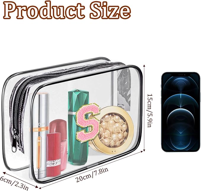 Clear Toiletry Bag,Portable Travel Toiletry Bag,Chenille Letter Cosmetic Bag with Zipper,Waterproof Makeup Bag,Cosmetic Storage Organizer for Women Men,Travel Essentials (Black,U) - Image 2