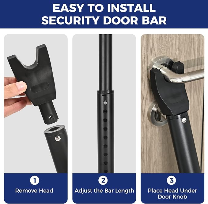 2 Pack Door Security Bar Door Stoppers Adjustable Sliding Door Security Bar | Upgraded 2 in 1 Heavy Duty Door Jammer Patio Bar for Home, Apartment, Travel, School, Dorm - Image 2