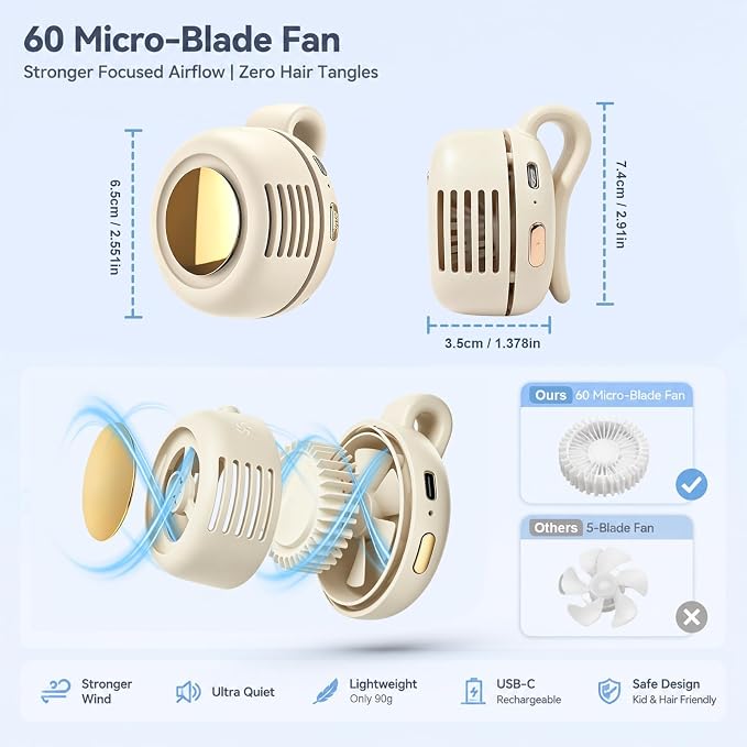 Clip On Fan, Portable Silent Mini Bladeless Personal Fan | 3-Speed 360° Rotatable Small Clip Fan for Shirt Waist, Hands-Free Wearable Fan for Outdoor Travel Office - Image 3