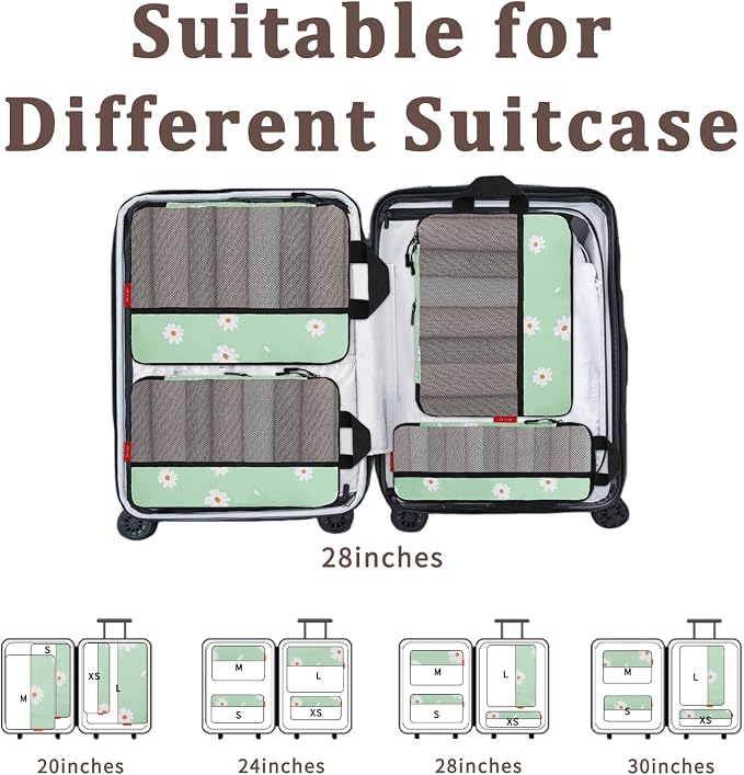 U+U 4 Set Compression Packing Cubes, Travel Organizers (Daisy) | Space-Saving & Lightweight Travel - Image 6