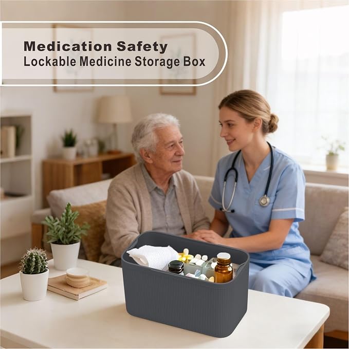 Lockable Storage Box,Medicine Lock Box Travel Case,Refrigerator Bin Container for Food,Medicines,Snacks,Locking Mobile Cell Phone Device Jail,Lockbox for Office,Home,School,Father Gift (Navy Plus) - Image 5