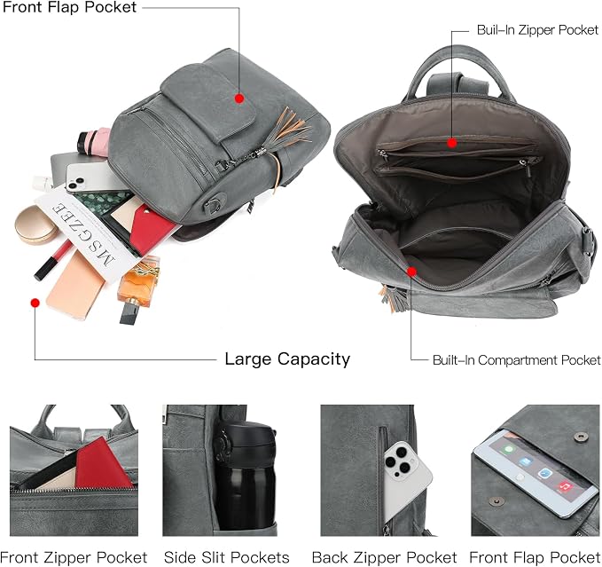 GAEKEAO Backpack Purse for Women PU Leather Anti-theft Backpack Ladies Convertible Large Travel Designer Fashion Shoulder Bag - Image 3