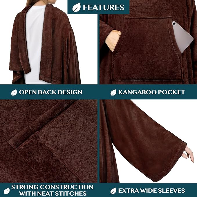 PAVILIA Blanket with Sleeves for Adult Women Men, Soft Warm Wearable Blanket Fleece Wrap Throw, Robe Blanket Gift - Image 2