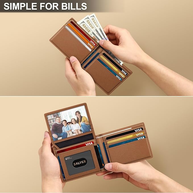 Wallet for Men Slim RFID Blocking Leather Credit Card Holder Wallet for 14 Cards, Bifold Minimalist Thin Wallet with 2 ID Windows & Cash Slot, Front Pockt Carteras Para Hombres, Birthday Gifts for Men | 14 Cards Bifold Minimalist Thin Wallet with 2 ID ... - Image 5