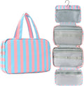 Toiletry Bag for Women Travel Water-resistant Cosmetic Bag Fashion Stripes Makeup Bag with Hanging Hook Preppy for Store Toiletries Cosmetic Accessories Medium Rose Red by Unknown