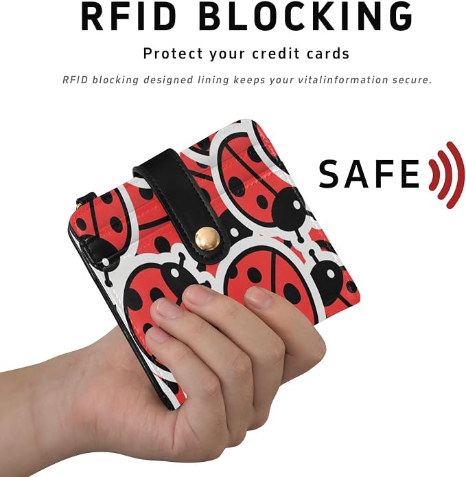Red Ladybug Sticker Women's Wallets RFID Blocking,Credit Card Holder Bifold Wallet,Slim Card Cases,PU Leather Travel Wallet for men Girls - Image 4