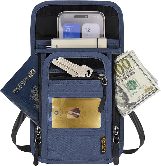 Travel Neck Wallet RFID Blocking – Hidden Passport Holder & Anti-Theft Money Pouch for Men & Women, Lightweight Concealed Undergarment Organizer with Adjustable Strap, Secure Document Holder - Image 9
