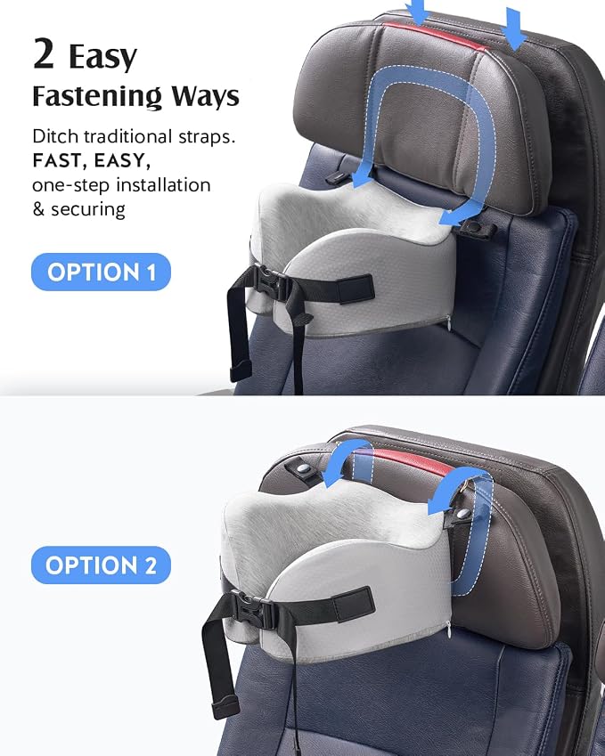 YFONG Travel Pillow with 3D Sleep Mask for Long Flights Airplane, Grey | Patented 360° Ergonomic Sleeper Hold Head Support System, Memory Foam Neck Pillow, Prevents Head Bobbing, Adjustable Strap - Image 4