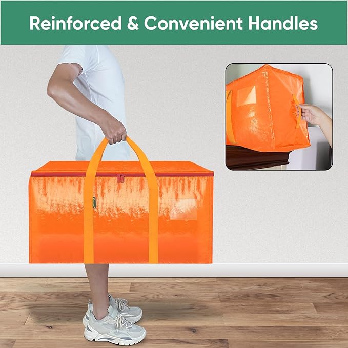 BALEINE 6-Pack Oversized Moving Bags with Reinforced Handles, Heavy-Duty Storage Tote for Clothes, Moving Supplies (Orange, 6-Pack) - Image 6