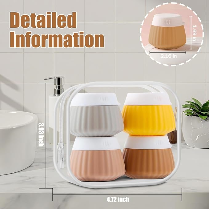 4 Pack Travel Size Silicone Cream Containers, Leak Proof Refillable Toiletry Bottles for Toiletries with 4 Scoops, Labels and Clear Bag, Suitable for Travel Shampoo and Conditioner Bottles (B) - Image 2