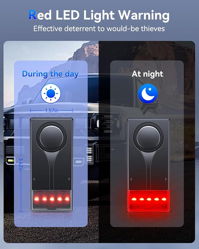 108dB Car Alarm System, Car Anti-Theft Vibration Sensor Alarm & Red Light, Wireless Remote Anti Theft Vehicle Device with Magnetic Install Design for RV, SUV, Truck - Image 8
