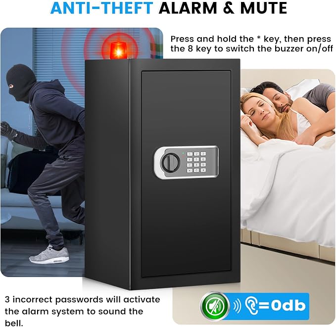 23.6" Tall Large Home Safe, 4.6 Cuft Safe Box with Fireproof Waterproof Bag | Security Safes for Home with Programmable Keypad Keys, Smart Alert, Mute Mode, Anti-theft Digital Safe fo Valuables - Image 6
