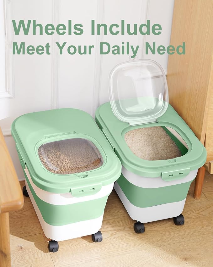 20-30 Lbs Rice Storage Container,Collapsible Food Storage Container | Flour Storage Container with Wheels Airtight Locking Lid,Cat Food Container Double Seal,Keep Fresh for Pet Food,Rice,Flour - Image 5