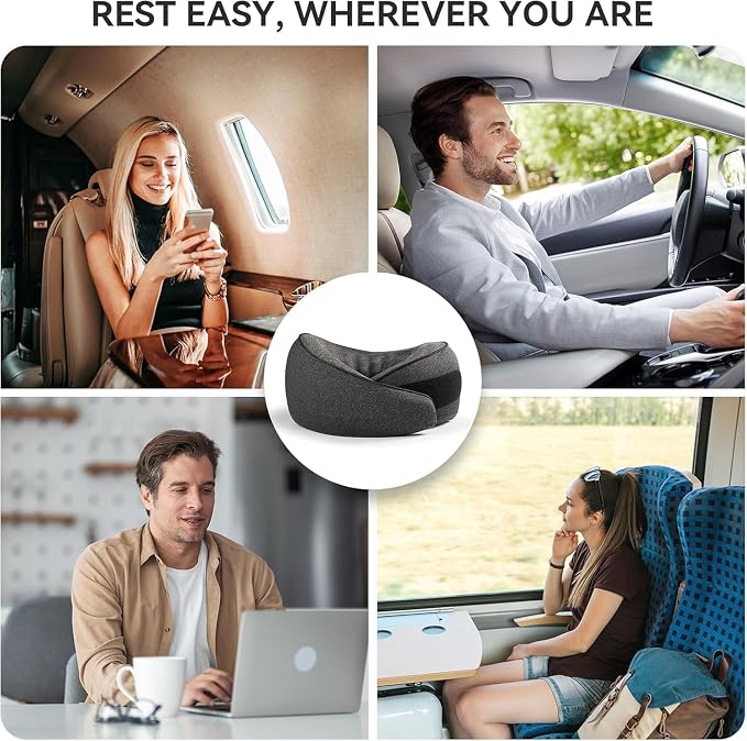 SZXYX Travel Pillows - 100% Pure Memory Foam Neck Pillow for Airplanes, Comfortable Breathable Cover, 360° Support Stowable Pillows for Sleeping, Car, Airport Travel Essentials, Pigeon Grey - Image 6