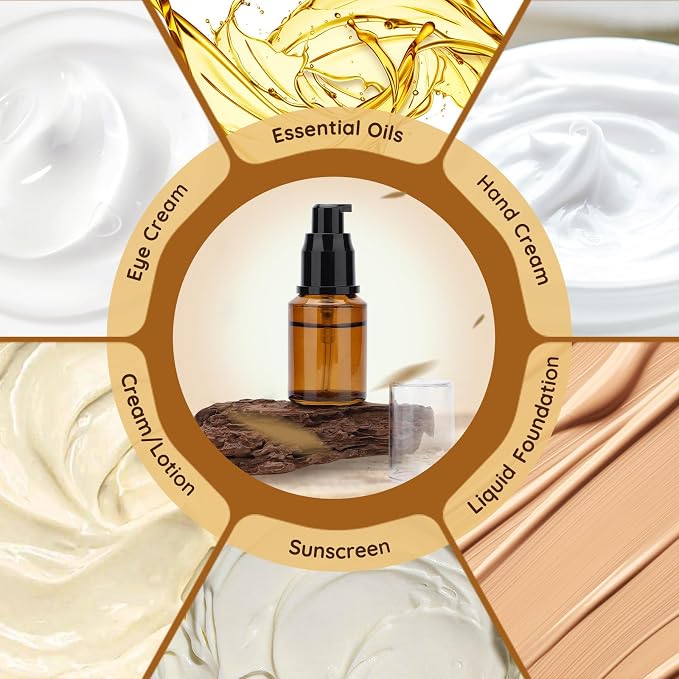 Segbeauty 1oz Refillable Lotion Bottle with Pump, Pack of 5 Frosted Travel Glass Bottles Creams Lotion Containers Foundation Bottle for Travel Size, 30ml Makeup Pump Dispenser for Toiletries Amber - Image 4