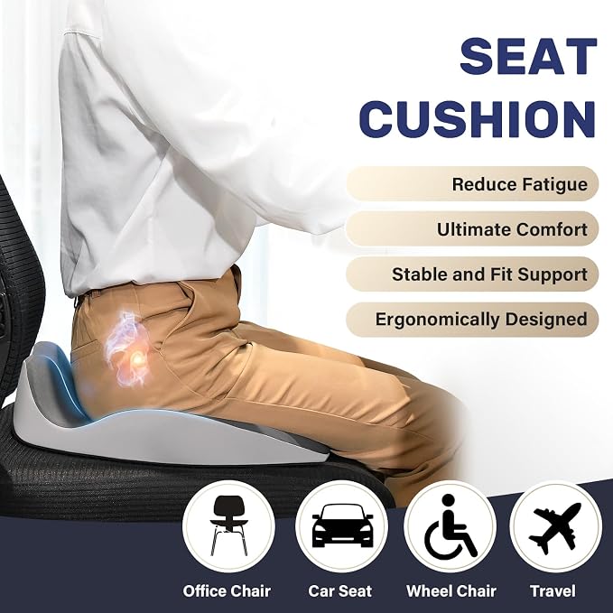 Coverado Car Seat Cushion with Memory Foam, Ergonomic Driving Seat Cushion for Sciatica, Tailbone, Back Pain Relief, Premium Non-Slip Washable Cushion for Car, Driver, Office, Wheelchair - Image 2
