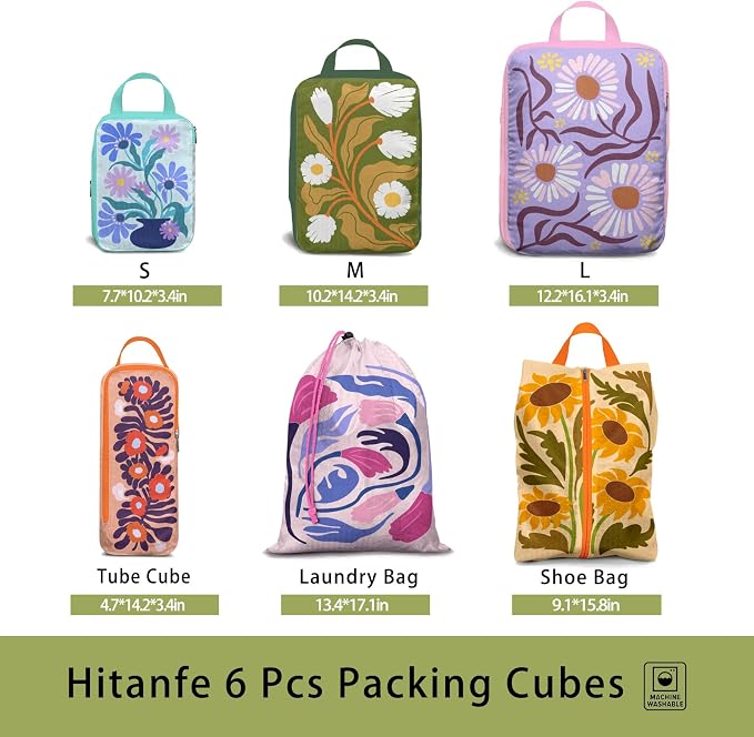 6 Pcs Compression Packing Cubes for Travel, Waterproof Luggage Organizer Washable Storage Bags Set - Packaging Cubes for Backpack Travel and Carry-Ons - Image 3