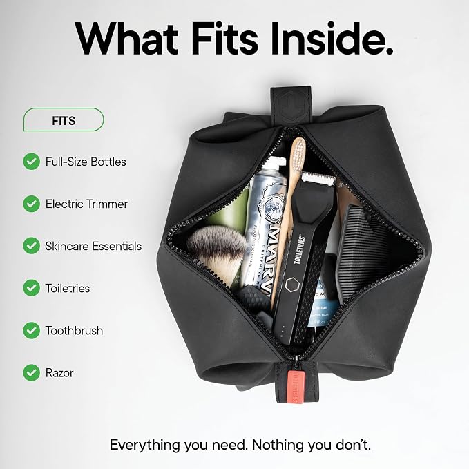 TOOLETRIES The Koby Dopp Kit Toiletry Bag – Original 10”x 6”x 6”, Charcoal | Compact silicone leak-resistant travel toiletry bag with a heavy-duty zipper that's easy to clean. - Image 4