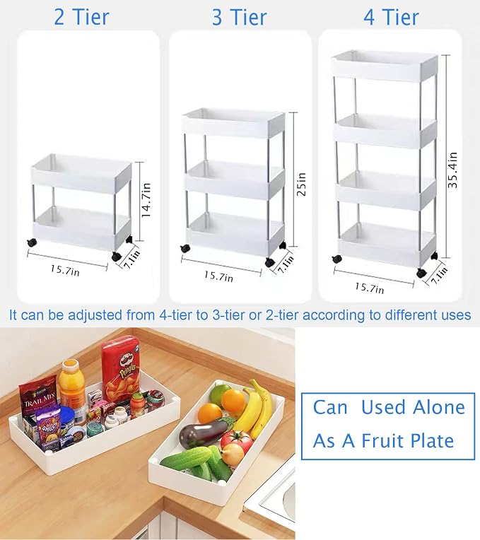 4 Tier Slim Rolling Utility Kitchen Cart Bathroom Organizer for Narrow Places Multipurpose Storage Shelve Mobile Trolley for Bedroom Laundry Office Restaurant Garage Pantry (White) - Image 5