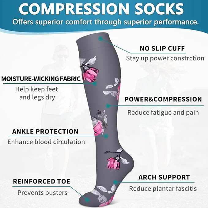 6 Pack Copper Compression Socks for Women and Men Circulation-Best Support for Medical,Running,Nursing,Athletic - Image 5