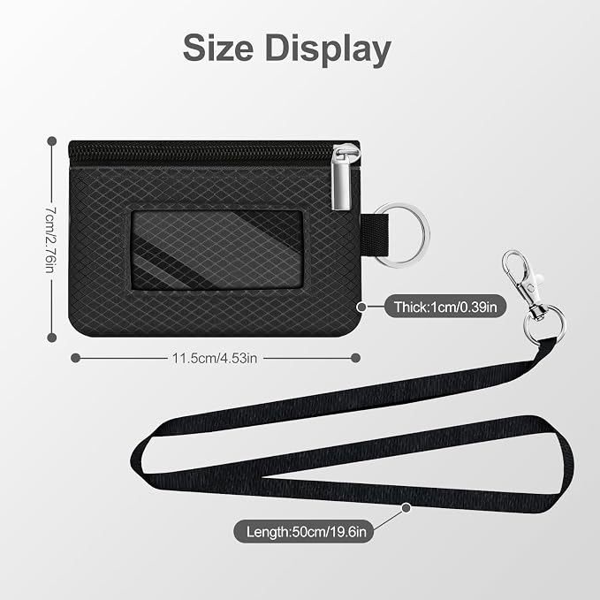 Minimalist RFID Blocking Small Wallet with ID Window,WaterResistant Zip Id Case Wallet with Lanyard Keychain for Cards,Cash,Travel,Women,Men (Black) - Image 5