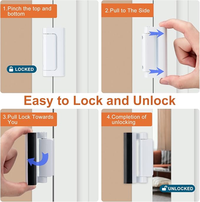 2 Pack Home Security Door Lock,with 3" Stop Withstand 800 lbs (White) | Childproof Door Reinforcement Lock,for Inward Swing Doors,Night Kids Safety Metal Flip Lock Deadbolt Latch - Image 5