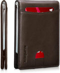 RUNBOX Slim Wallet for Men Genuine Leather RFID Blocking Bifold Minimalist Front Pocket Mens Wallet with Money Clip Thin Gift Box by RUNBOX