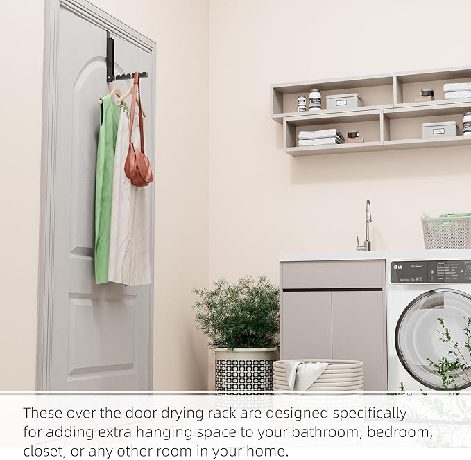Over The Door Hanger Folding Clothes Drying Rack, Folding Hanging Clothes Rack for Indoor Laundry Room Bathroom Compact Small Space Foldable Portable Over Door Hanging Hook Collapsible - Image 8