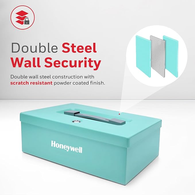 Honeywell Safes & Door Locks - Small Safe Box for Home - Fire Resistant Documents Lock Box with Keys - Steel Security with Key Lock for Personal Items, Jewelry, Money - 0.17 Cubic Feet - Teal - 6124TL - Image 4