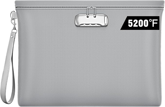 5200℉ Fireproof Document Bag with Lock,Money Pouch,14.3"x10.2" | Waterproof,Zipper Closure, Portable Safe Storage for Letter Size Files, Cash, Cell Phone, Tablet, Credit Card, Passport, Gray by ZOOPIP