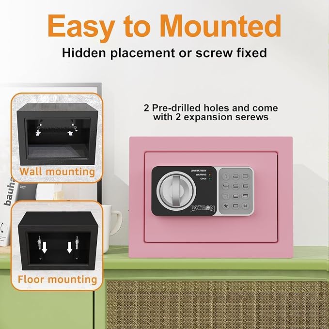 Small safe box with key,Kids mini safe for money, coin safes for home with code，0.236 Cubic Feet Pink - Image 6