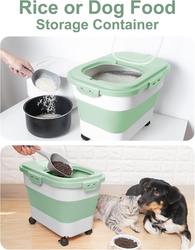 20-30 Lbs Rice Storage Container,Collapsible Food Storage Container | Flour Storage Container with Wheels Airtight Locking Lid,Cat Food Container Double Seal,Keep Fresh for Pet Food,Rice,Flour - Image 6