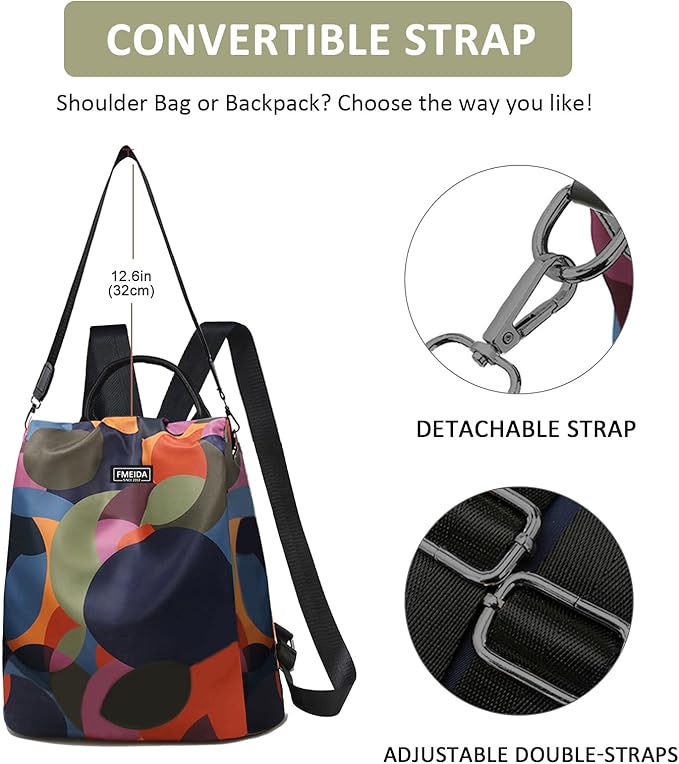 Anti Theft Backpack Purse for Women Convertible Nylon Backpack | Hidden Back Zipper Opening, Light Compact Travel Size, Waterproof Nylon, Daypack for College Work, Polka Dot Back pack - Image 7