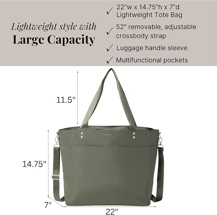 Baggallini Carryall Tote - Lightweight Nylon Zipper Top Weekender Travel Beach Bag w/Luggage Sleeve - Image 4