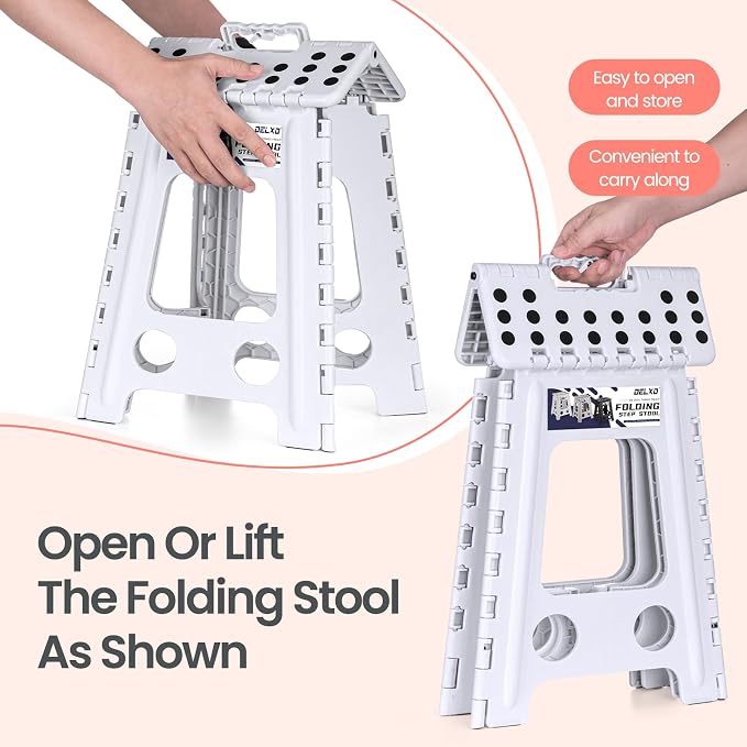Delxo 16 Inch Folding Step Stool,Foldable Step Stool for Adults White | Step Stool with Safety Lock,Portable Collapsible Step Stool,Non-slip Folding Stools for Kitchen Bathroom Bedroom Garden 1PC - Image 5