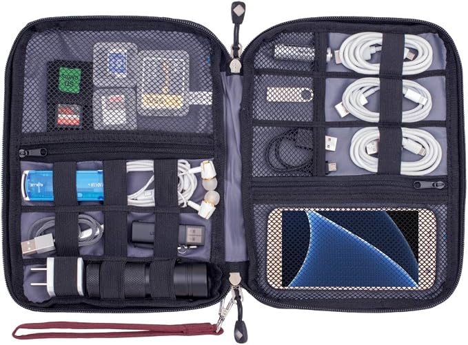 Travel Cable Organizer Bag Waterproof Portable Electronic Accessories Organizer for USB Cable Cord Phone Charger Headset Wire SD Card with 5pcs Cable Ties(Red) - Image 2