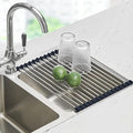 Seropy Roll Up Dish Drying Rack Over the Sink Drying Rack for Kitchen Counter, Rolling Dish Rack Over Sink Mat, Foldable Dish Drainer Stainless Steel Rack Kitchen Organization Gadgets 17.5"x11.8" by SeropyDirect