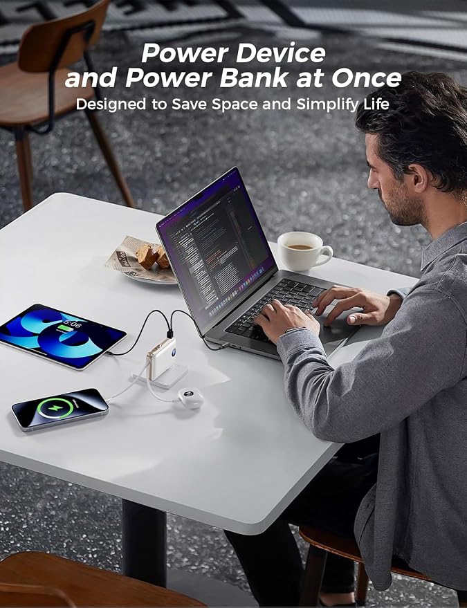 Portable Charger Power Bank 10000mAh,Built-in Cables & AC Plug | Built-in Cables & AC Plug, 22.5W Fast Charging, 4-Device Charging, Travel Essential, for iPhone, iPad & Samsung Galaxy, White - Image 6