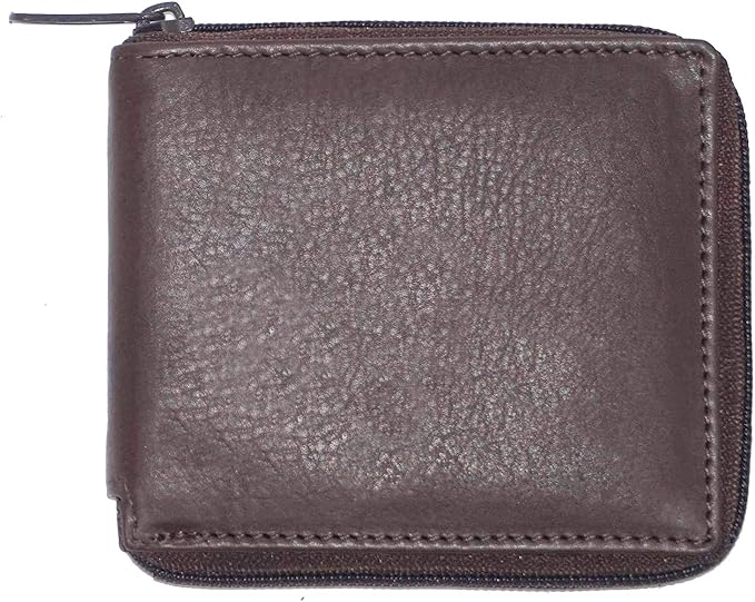 RFID Men's Leather Zipper wallet Zip Around Wallet Bifold Multi Card Holder (Brown) by Premiumqualityleatheraccessories