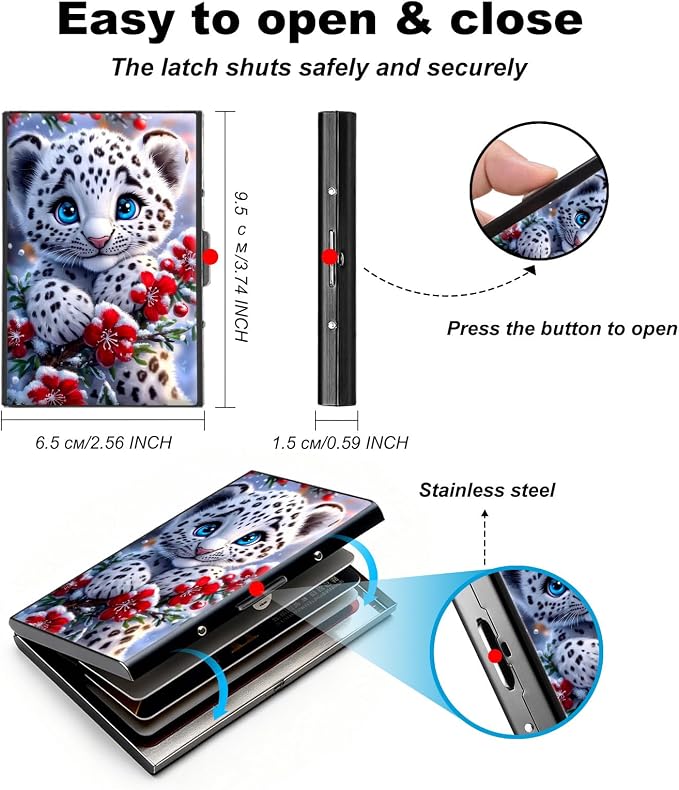 Metal Wallet,Credit Card Holder for Women,Slim RFID Blocking Credit Card Holder Thin Aluminum Wallet ID Case,6 Slot Business Mini Hard Metal Case for Women/Men,Cute Little Leopard - Image 5