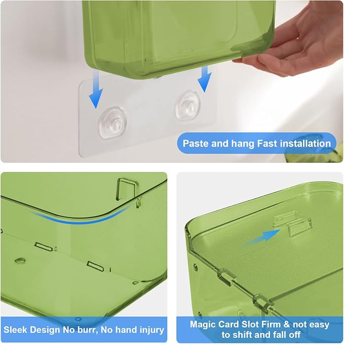 Wall Mount Organizer, 2Pc Small Adhesive Cabinet Door Organizer | Bathroom Shelf for Wall,No Drilling Hang Adhesive Shelf, with Self Adhesive Tapes, for Bathroom, Kitchen, Living Room - Green - Image 7